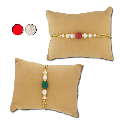 "Shimmering Pearl Rakhi Combo - JPRAK-23-05 - Click here to View more details about this Product